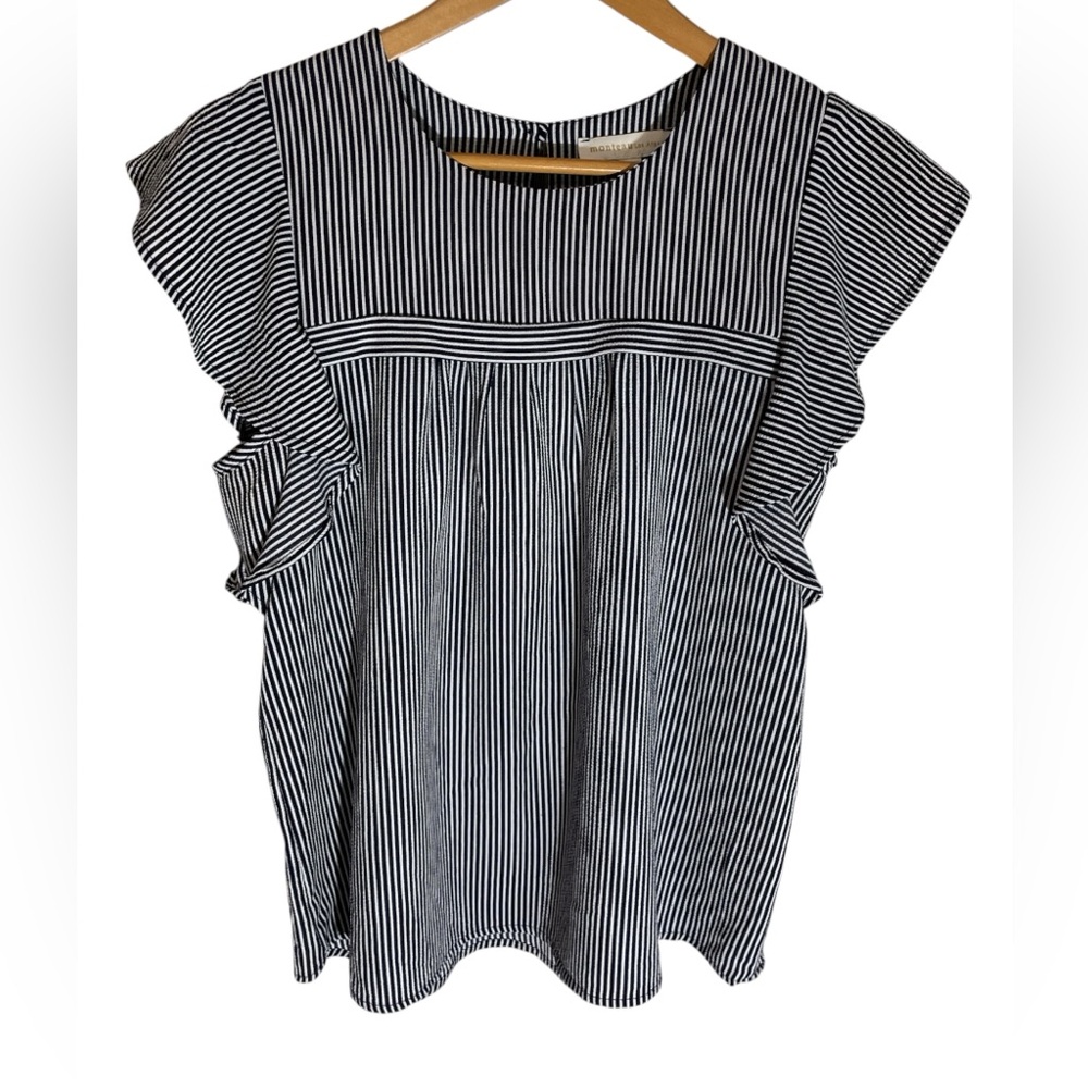 B8- Monteau Gray Flutter Sleeve Blouse with Ruffled Details